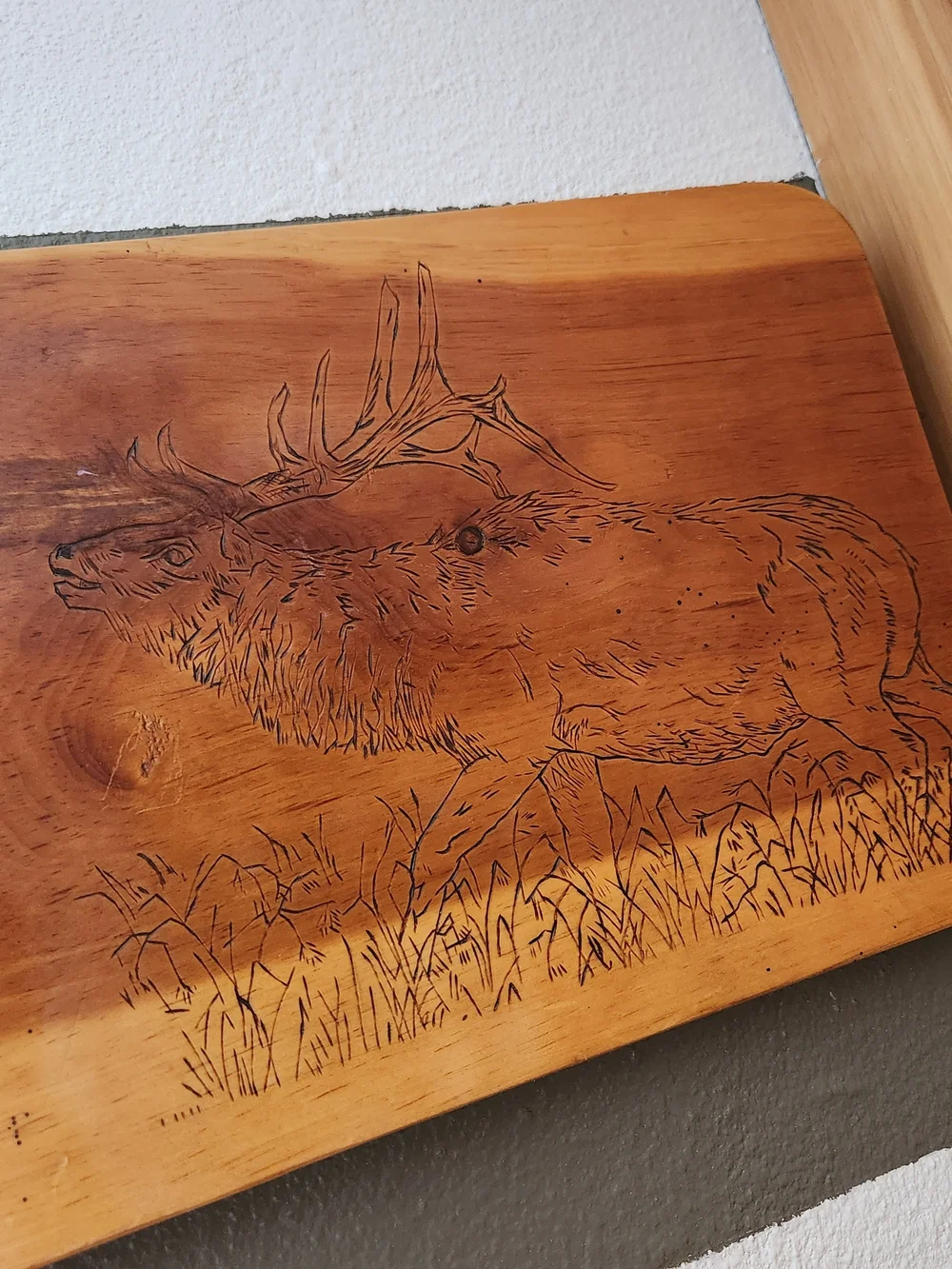 Rustic Wood Wall Clock with Elk Engraving - Brown